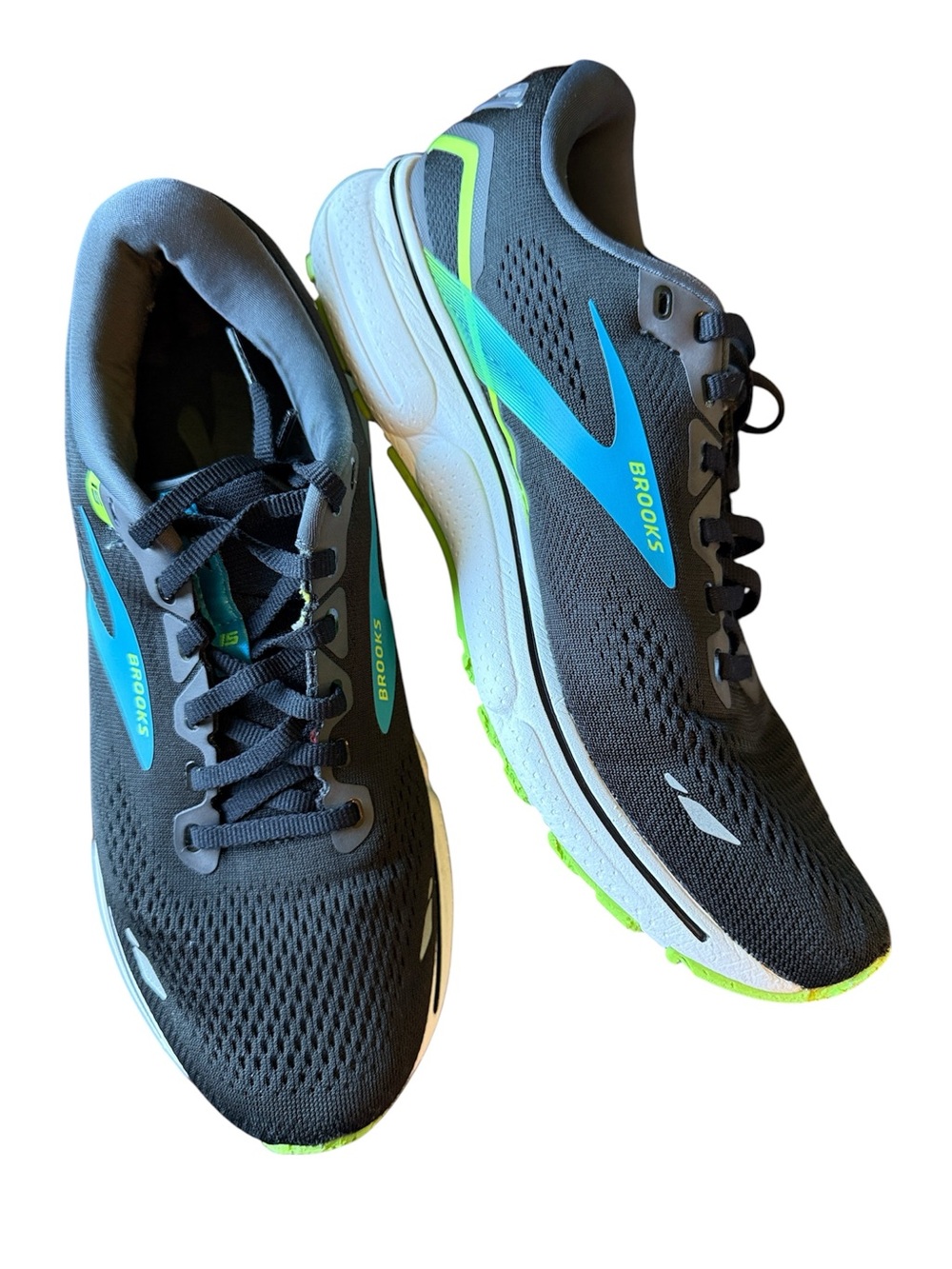 Brooks Ghost Men's Neutral Running Shoes Size 10 Black Blue Lime